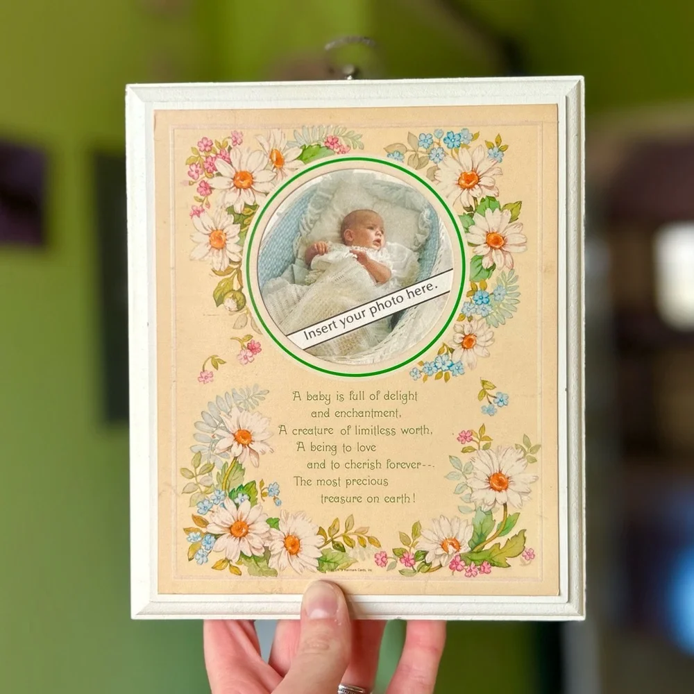 VTG Wildflower Cottagecore Baby Photo Insert Wood Wall Decor Art